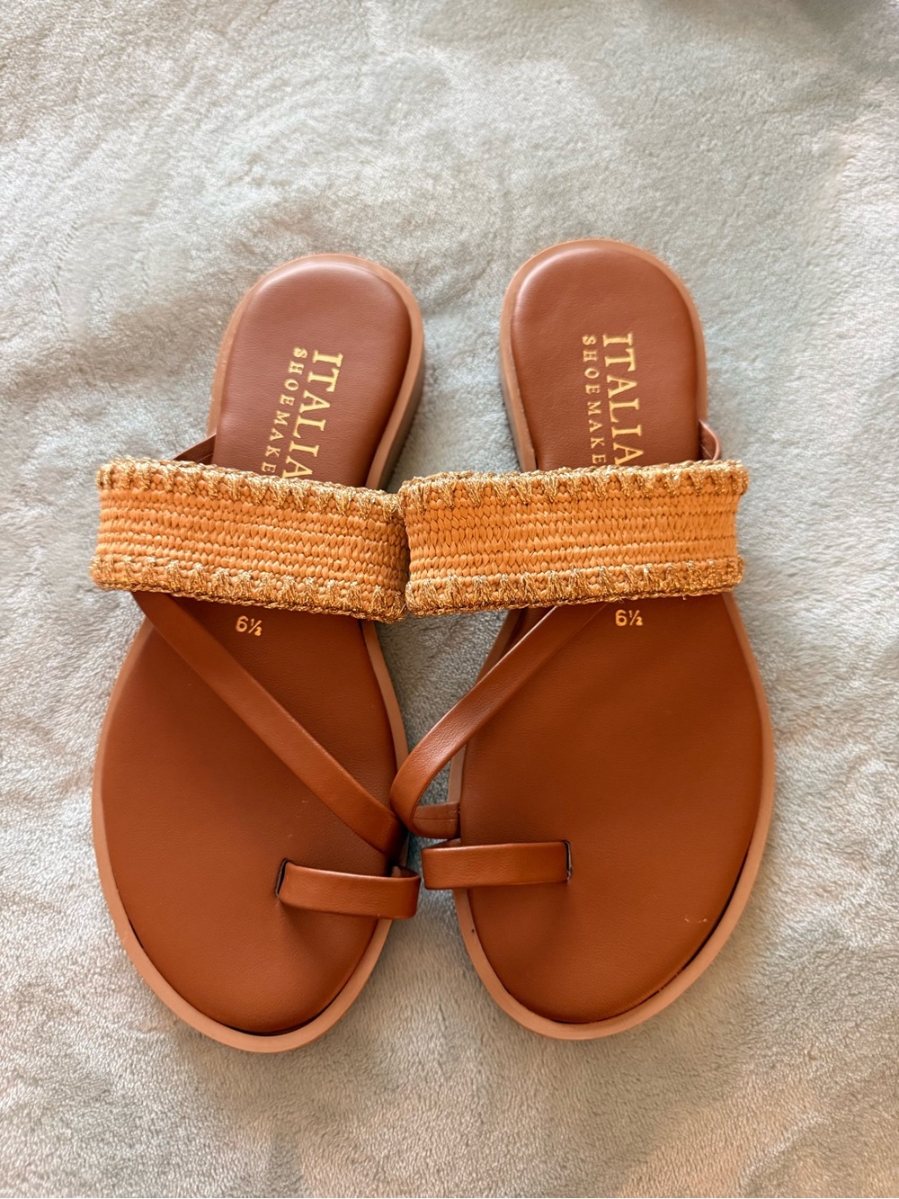 Italian Shoemakers Tan Woven Strap Toe-Ring Sandals